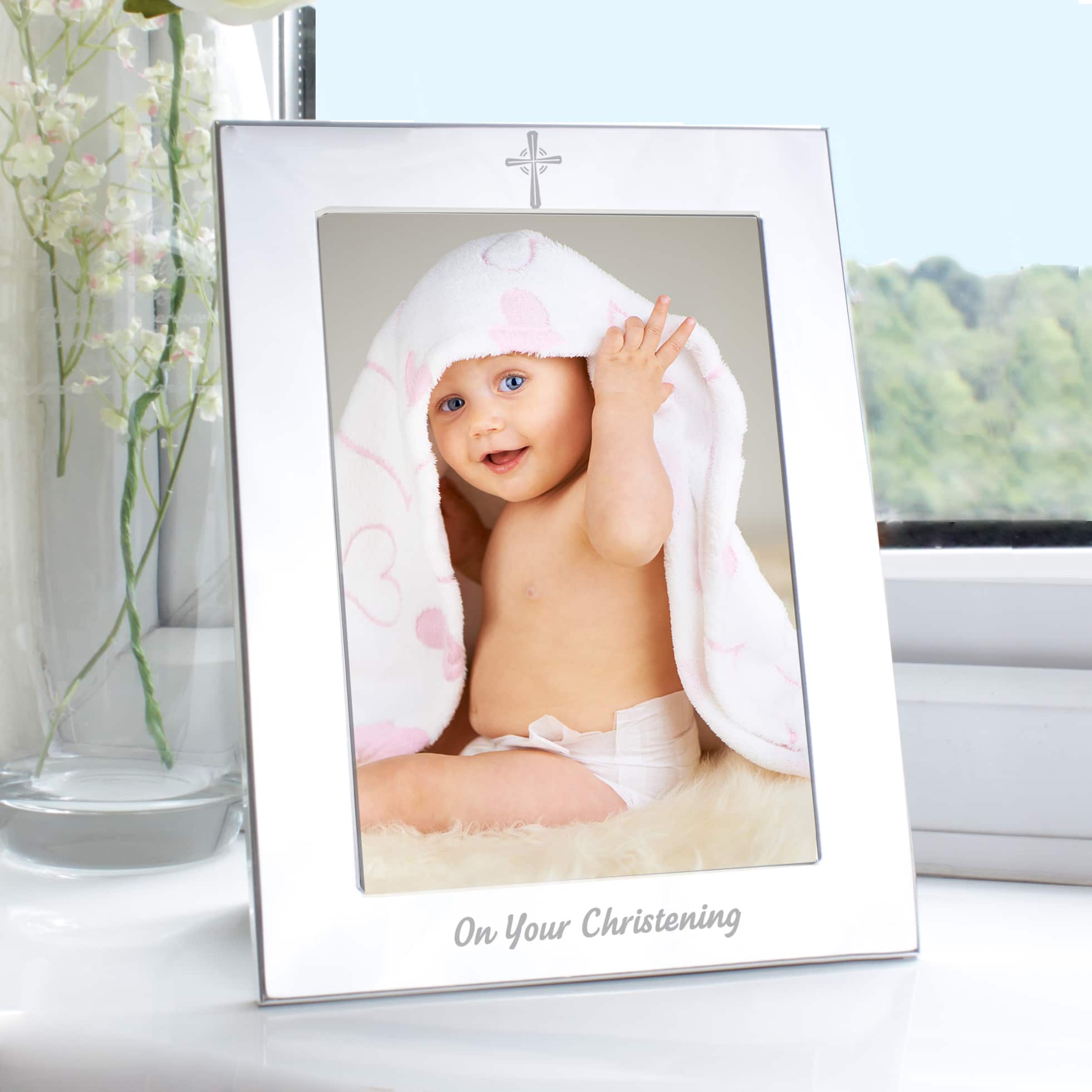 Personalised Silver 4x6 Cross Photo Frame – Christening, Baptism, Holy Communion