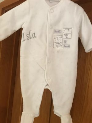 Personalised velour baby playsuit